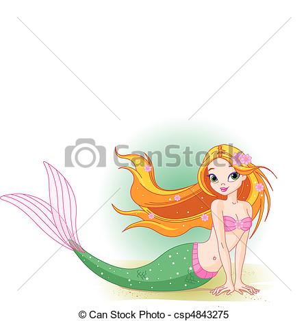 450x470 Vector Illustration Of A Cute Mermaid Girl Clipart Vector