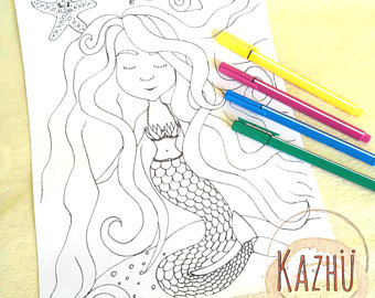 340x270 Mermaid Drawing Etsy