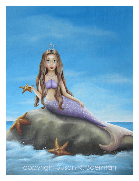 570x744 Starfish Mermaid 7.5 X 10 Print Of Mermaid Sitting On
