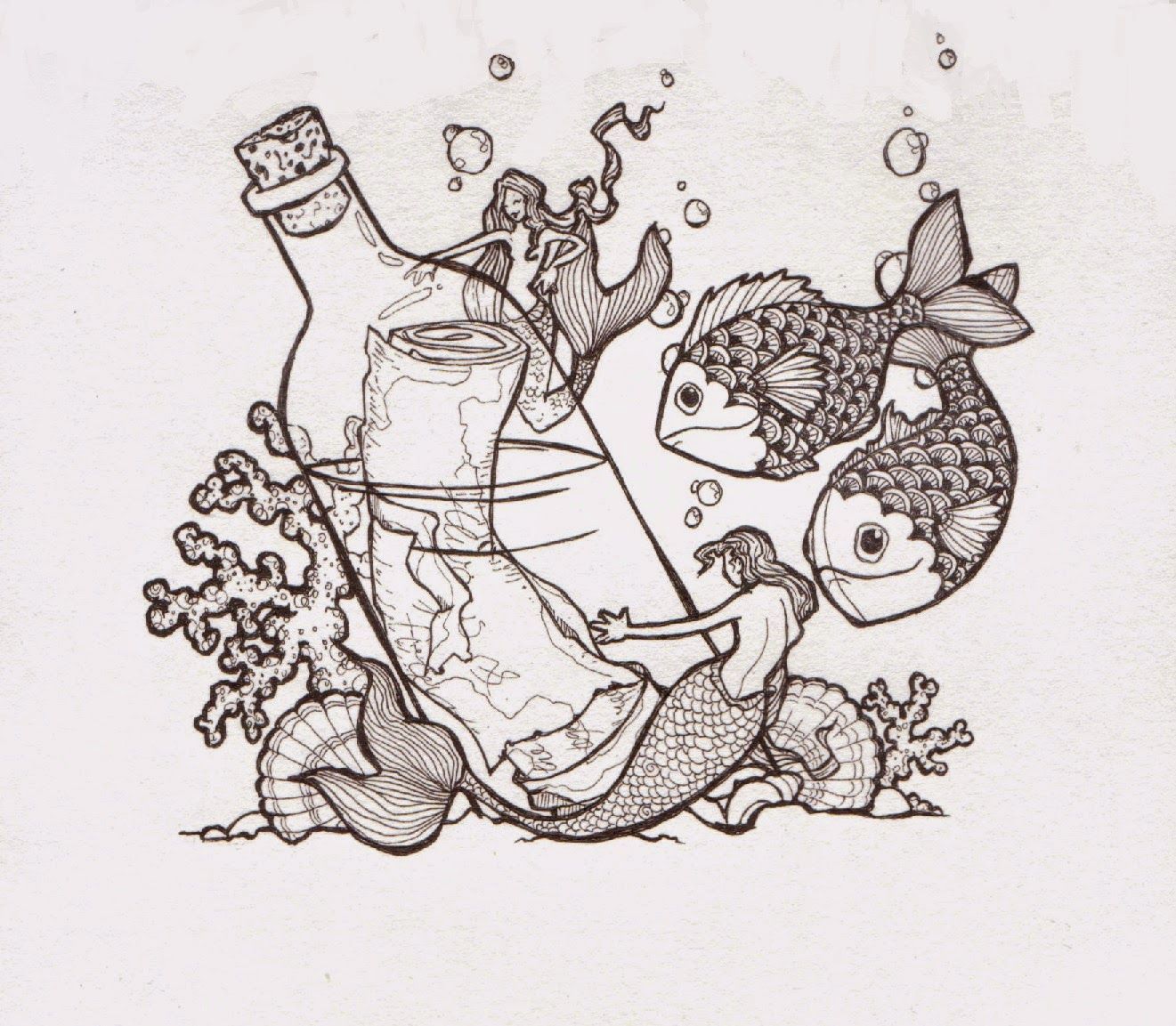 1321x1153 Message In A Bottle ~ Shroo's World Pen Amp Ink Leg Sleeve