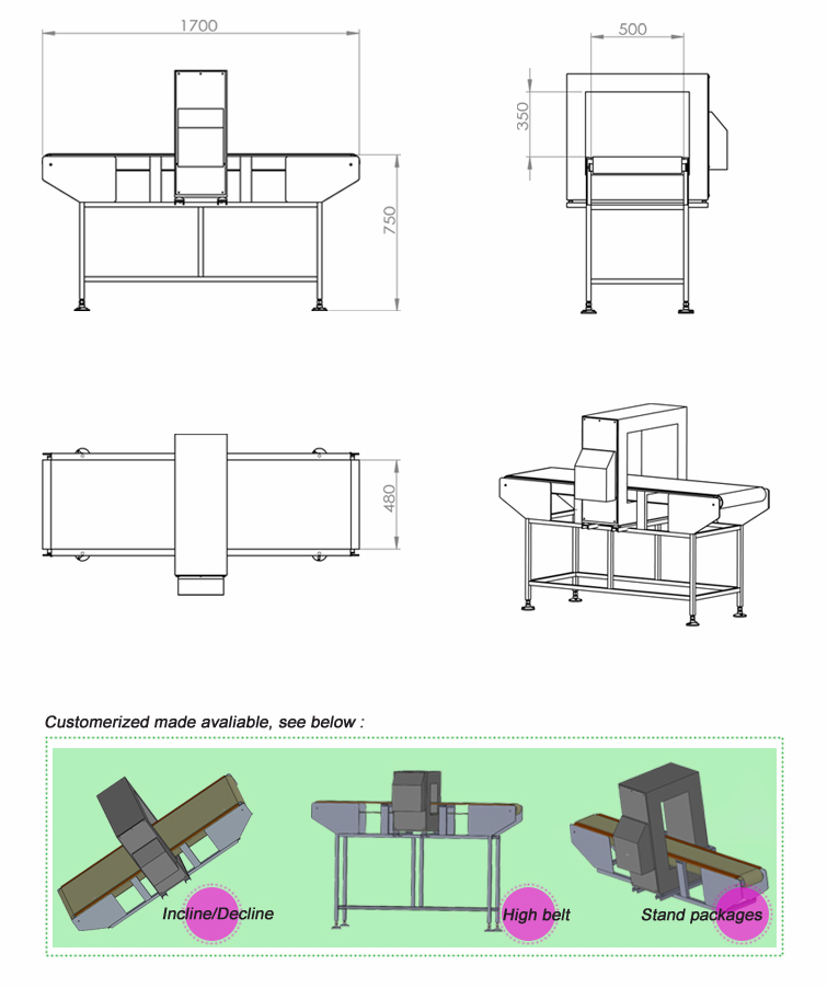 755x902 Conveyor Belt Metal Detector For Food Processing