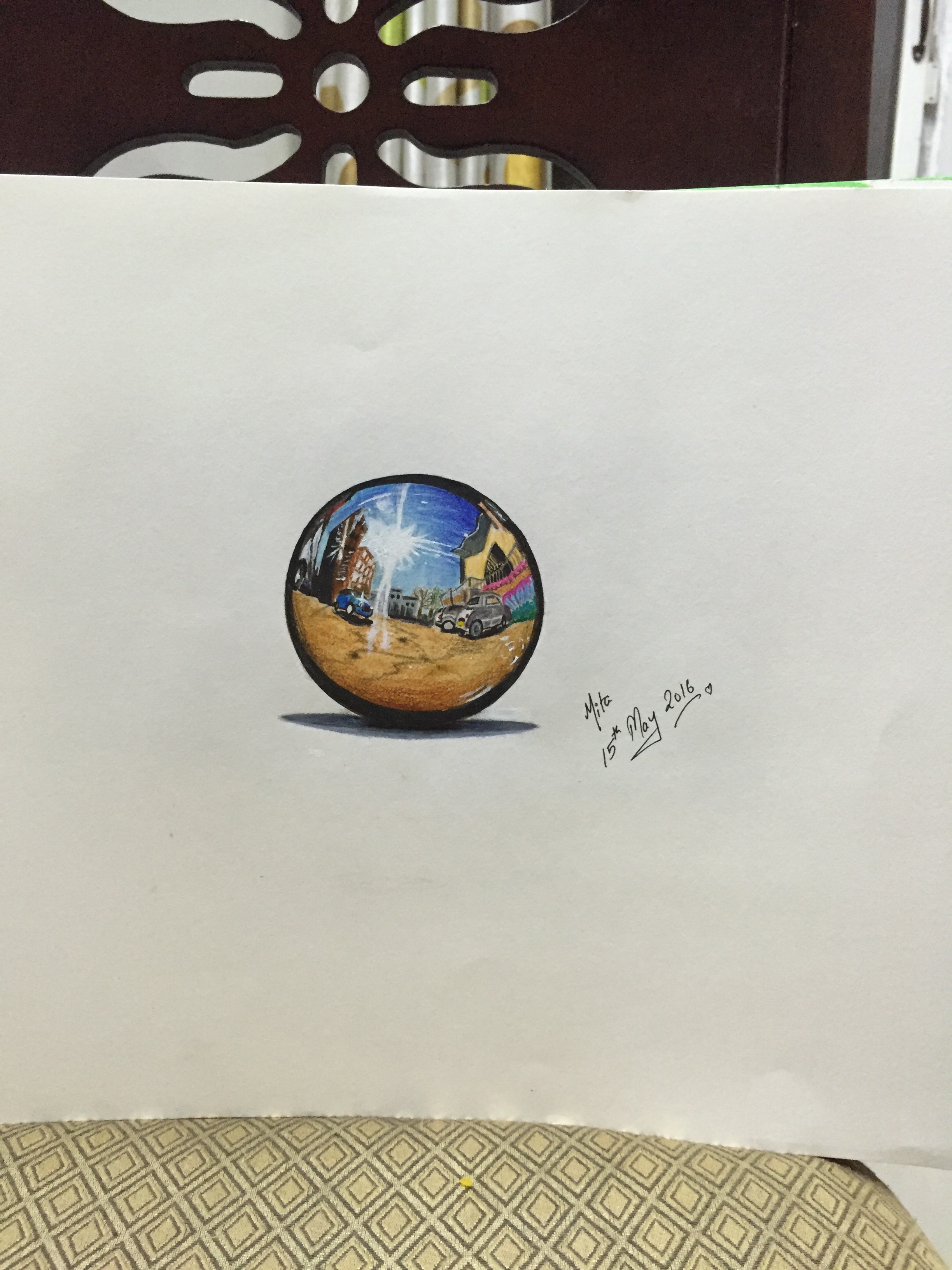 2448x3264 Drawing Metallic Sphere Penpencilandstories (By Mita Jain)