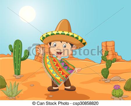 450x365 Vector Illustration Of Cartoon A Mexican Boy Waving Hand Vector