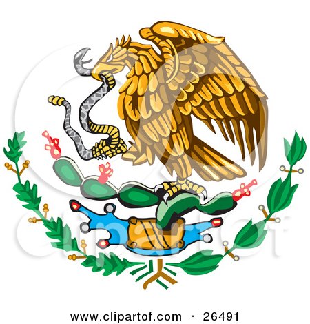 450x470 Clipart Illustration Of The Mexican Coat Of Arms Showing The Eagle