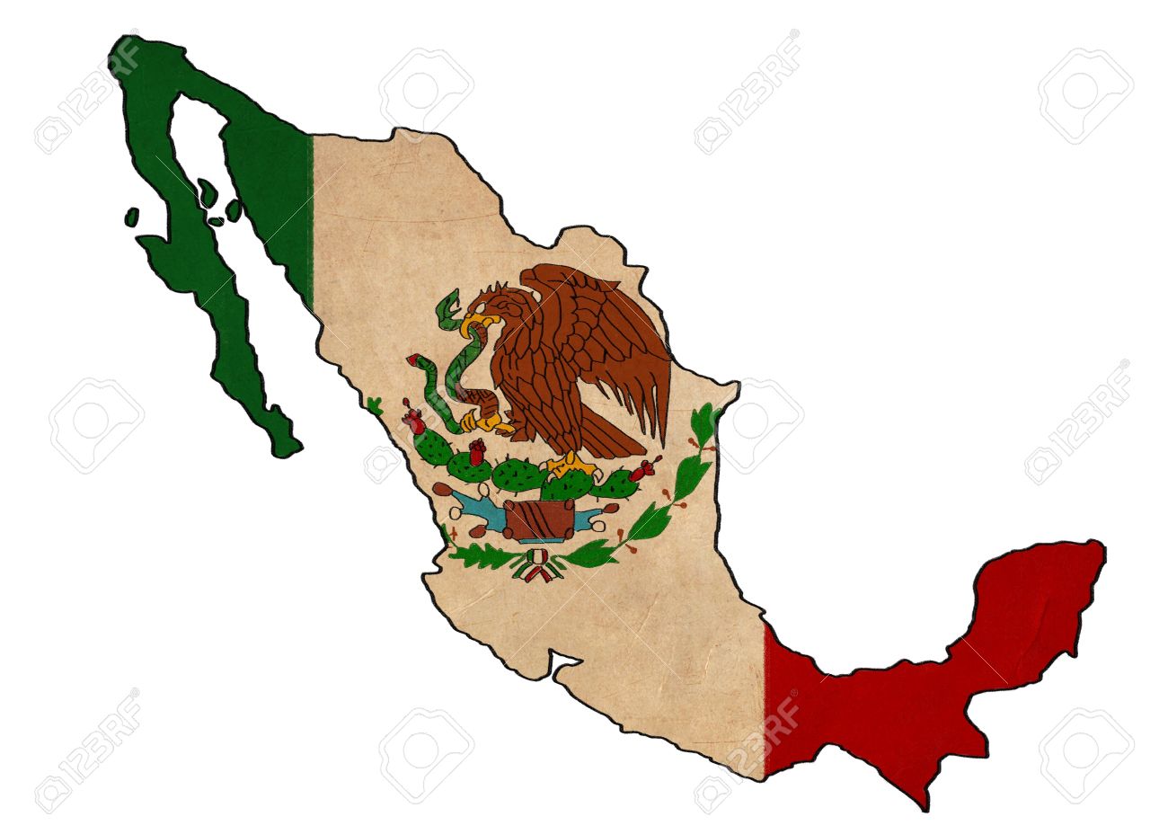 1300x928 Mexico Map On Mexico Flag Drawing ,grunge And Retro Flag Series
