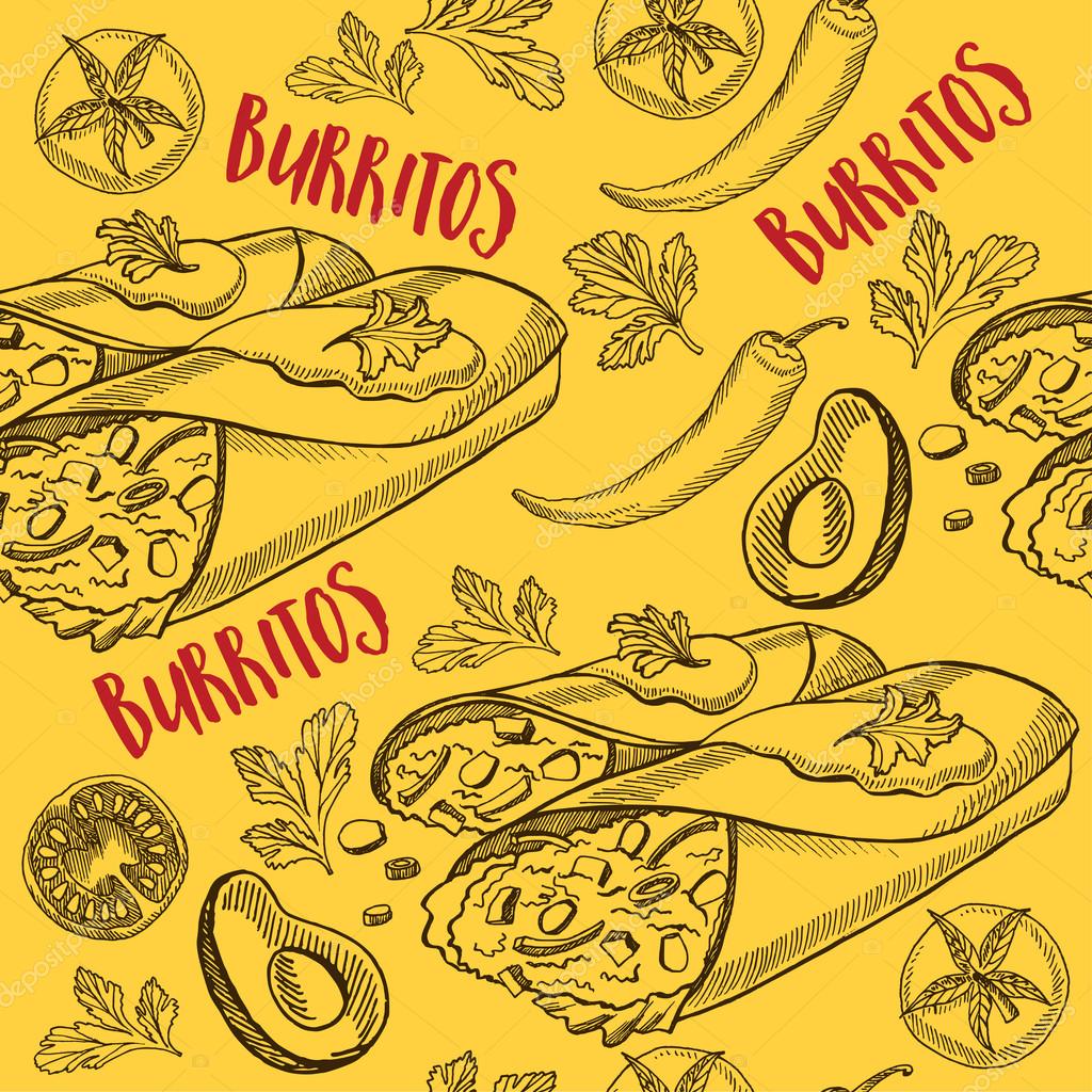 1024x1024 Mexican Food Seamless Pattern Background. Stock Vector Marchi