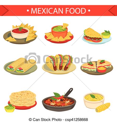 450x470 Mexican Food Signature Dishes Illustration Set. Traditional