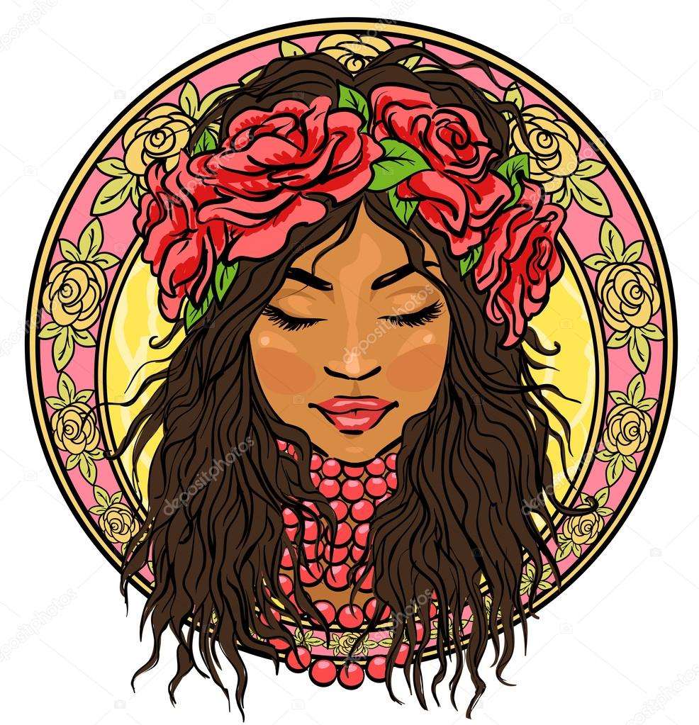 986x1023 Mexican Woman In Floral Border Stock Vector Nataliahubbert