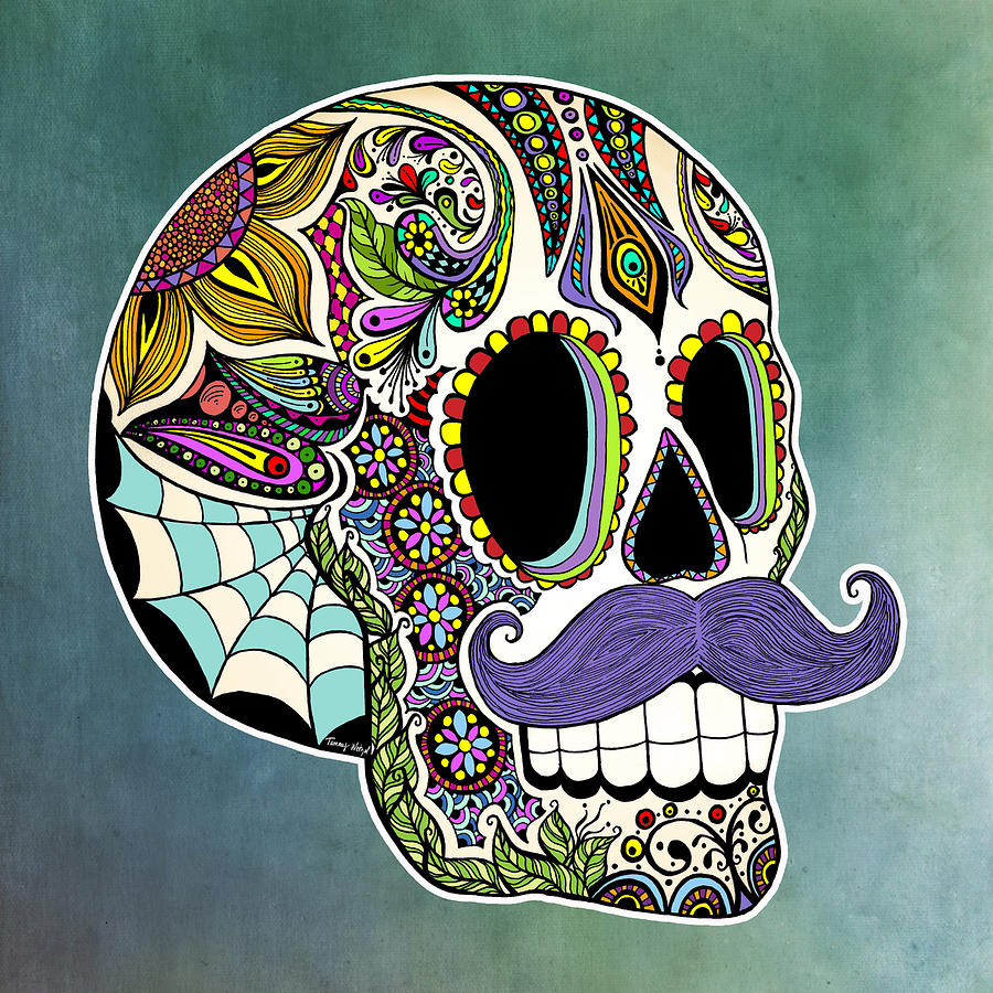 900x900 Mustache Sugar Skull Digital Art By Tammy Wetzel