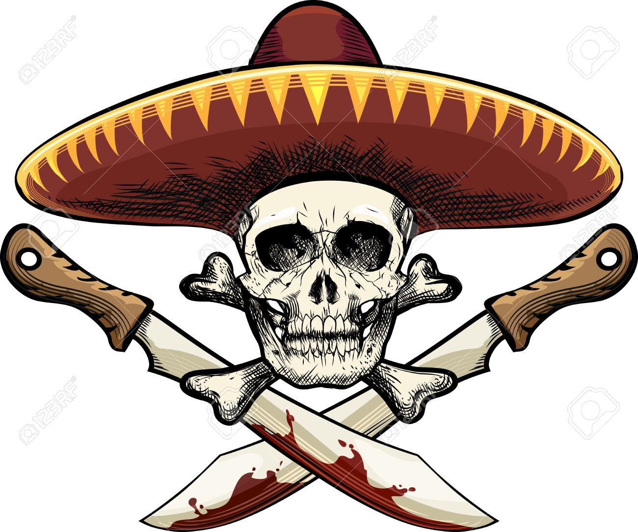 1300x1083 Illustration Of Skull In Mexican Sombrero Against Two Machetes