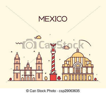 450x393 Mexico City Skyline Trendy Vector Line Art Style. Mexico