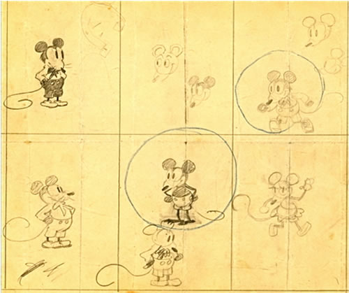 500x419 The Earliest Known Sketches Of Mickey Mouse