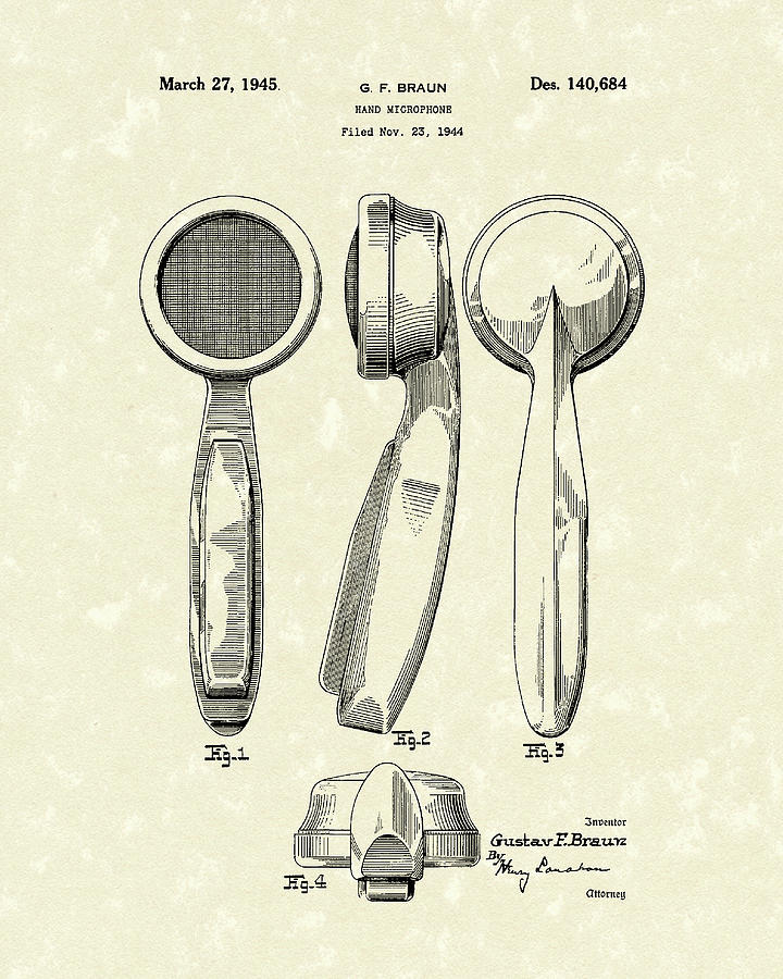 720x900 Microphone 1945 Patent Art Drawing By Prior Art Design