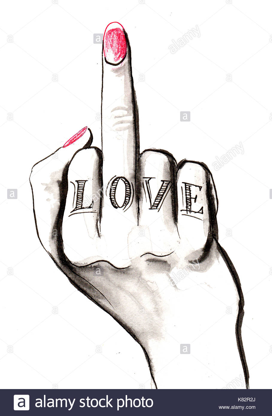 909x1390 Middle Finger With A Love Tattoo Stock Photo 159872570