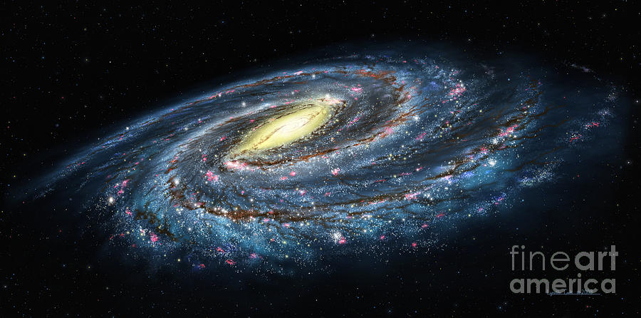900x446 Milky Way Galaxy Oblique Painting By Lynette Cook