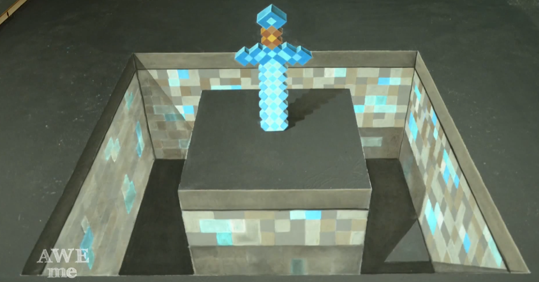 1866x975 A Minecraft Diamond Sword In 3d Chalk