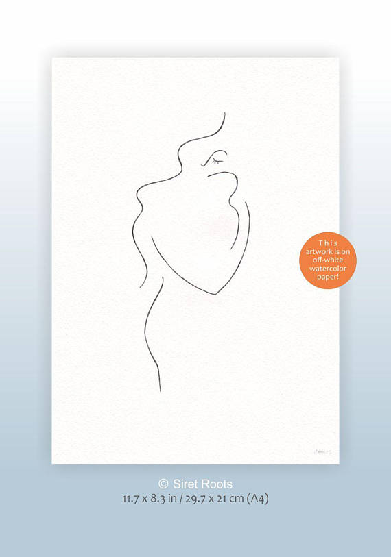 570x813 Minimalist Sketch. Black And White Drawing Of A Mother