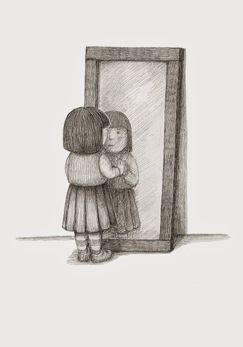 491x700 Girl Looking In Mirror Drawing