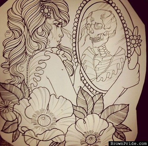 500x494 Skeleton In Mirror Drawing