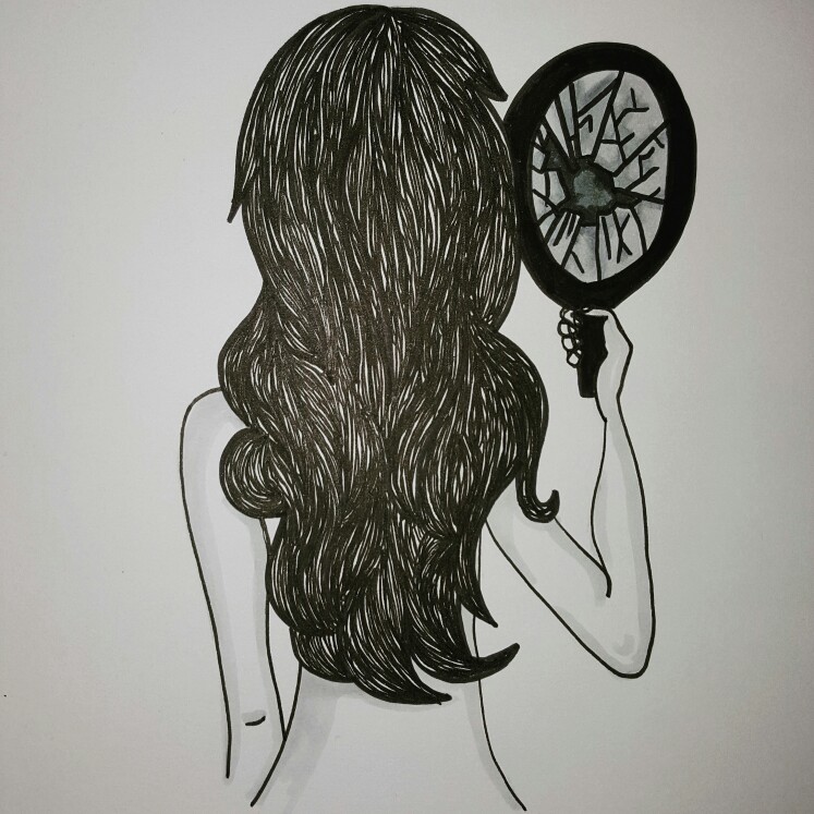 747x747 Zentangle Girl Looking Into Broken Mirror Drawing Inspiration