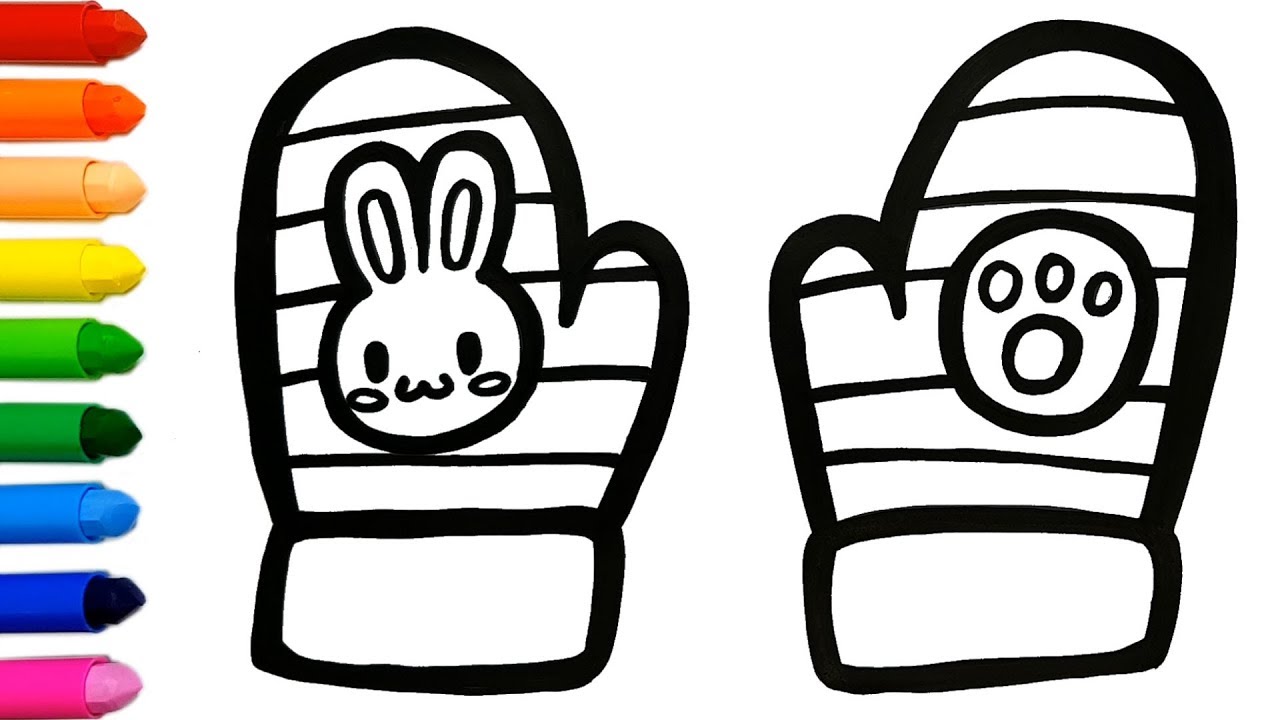 1280x720 A Cute Bunny Mitten Drawing And Coloring Learn Colors For Kids