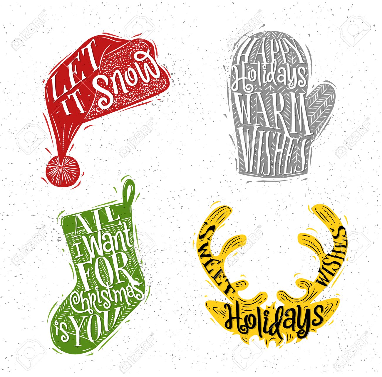 1300x1284 Christmas Vintage Silhouettes Santa Hat, Mitten, Deer, Sock