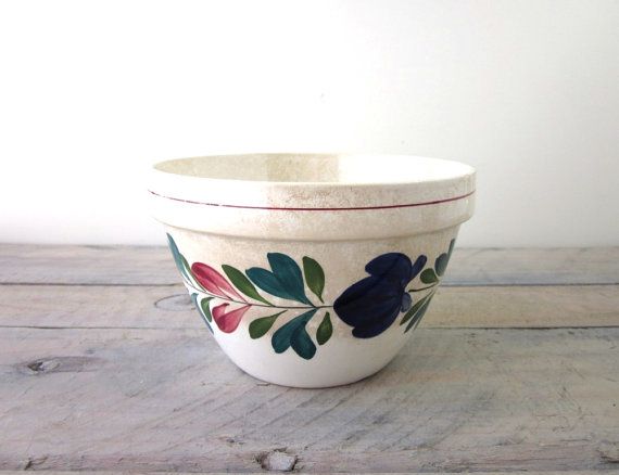570x438 Vintage Pottery Mixing Bowl With Hand Painted Flowers T. G. Green