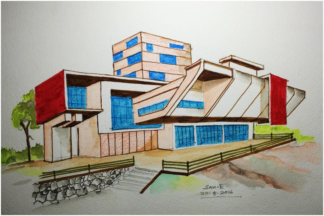 1080x720 Architecture Modern House Design (Freehand Drawing)