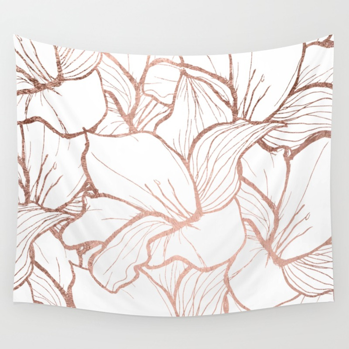 700x700 Modern Handdrawn Abstract Faux Rose Gold Flowers Pattern Wall