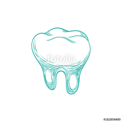 500x500 Hand Drawn Dental Clinic Logo. Blue Lines Sketch Molar, Tooth Icon