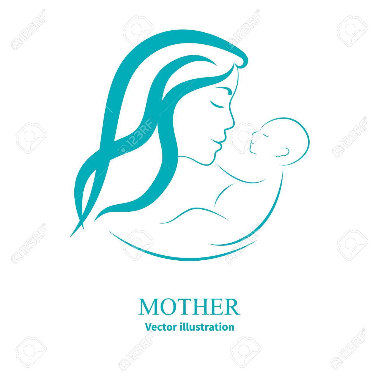1300x1300 Vector Illustration Sketch Mother With A Small Baby. Mom