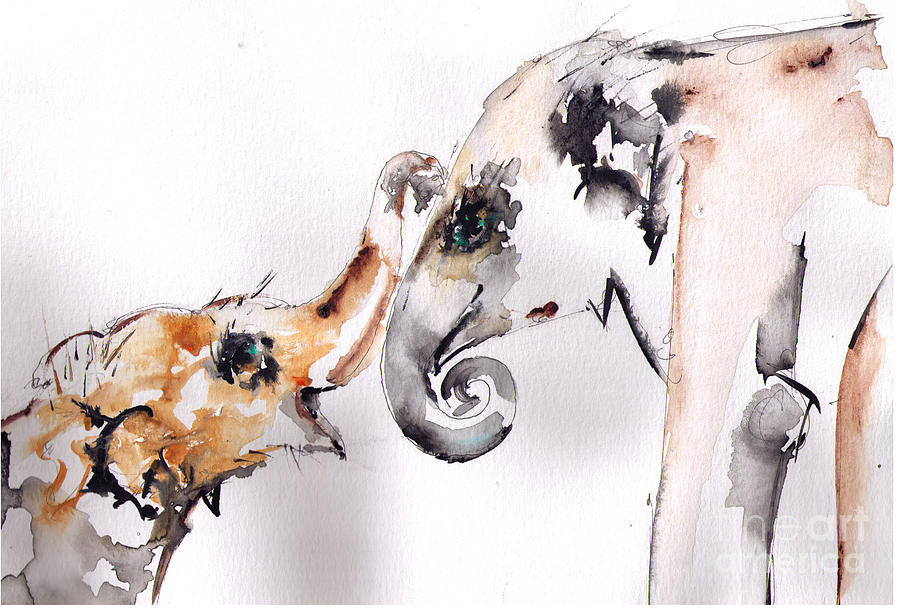 900x608 Mom And Baby Elephant Painting By Eric Sorensen