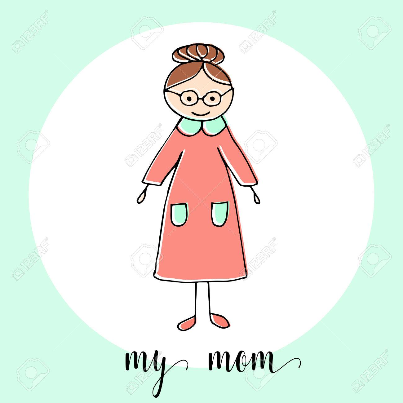 1300x1300 Childrens Drawing A Mother. The Template For The Painting. Hand