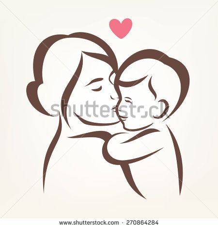 450x470 Mother And Son Stylized Vector Silhouette Outlined Sketch Of Mom
