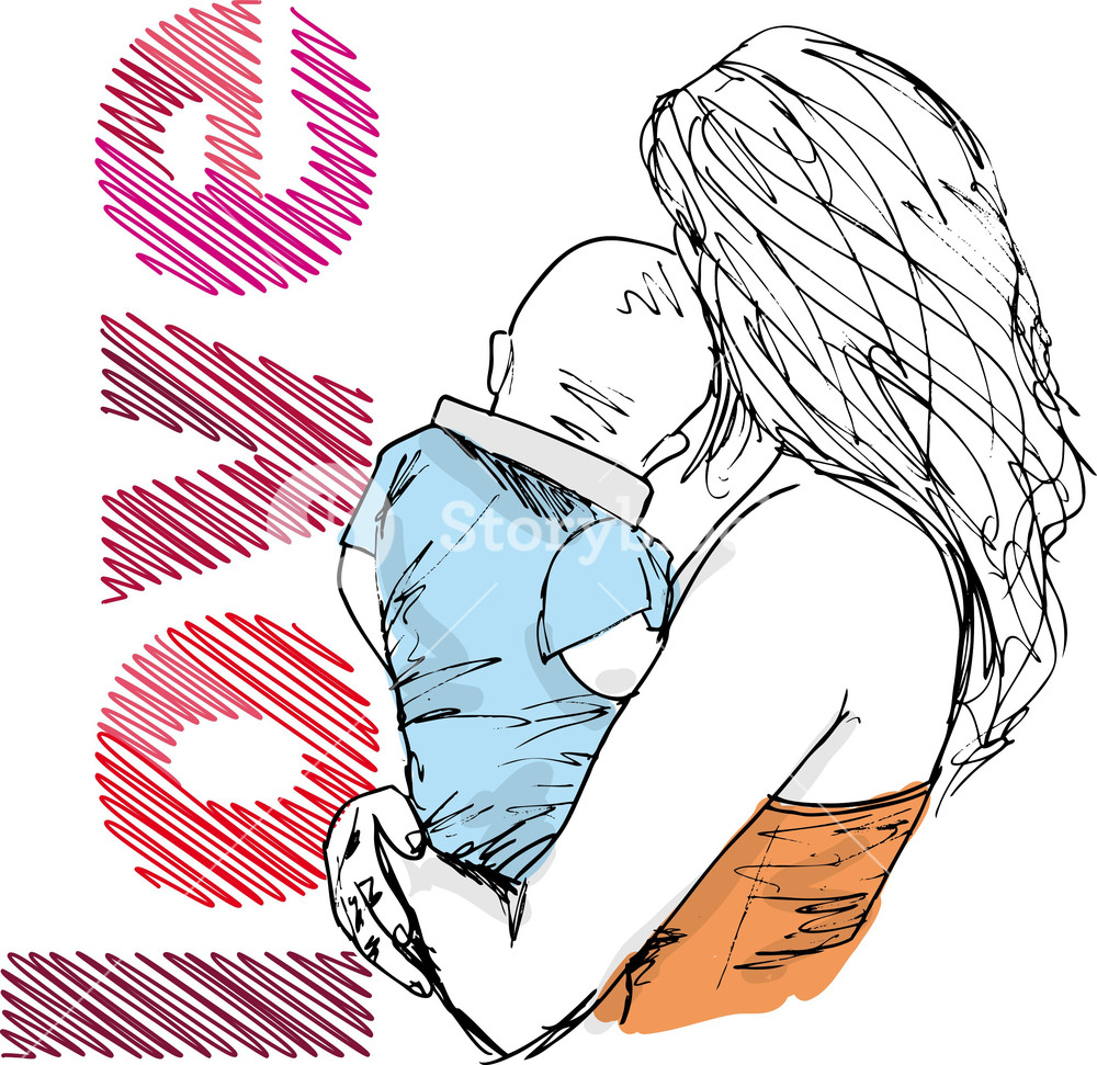1000x971 Sketch Of Mom And Baby Royalty Free Stock Image