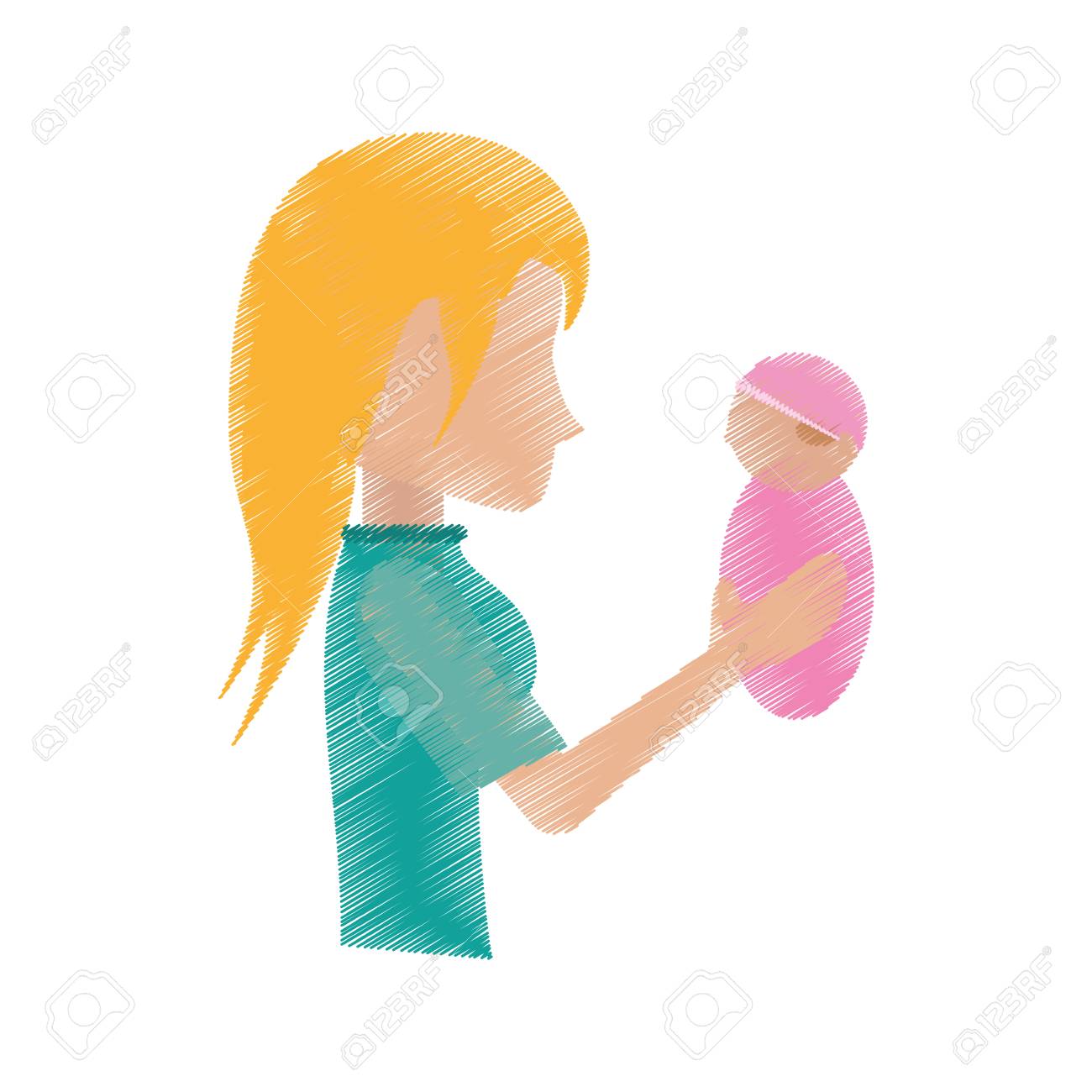 1300x1300 Drawing Mother Holding Baby Image Vector Illustration Eps 10