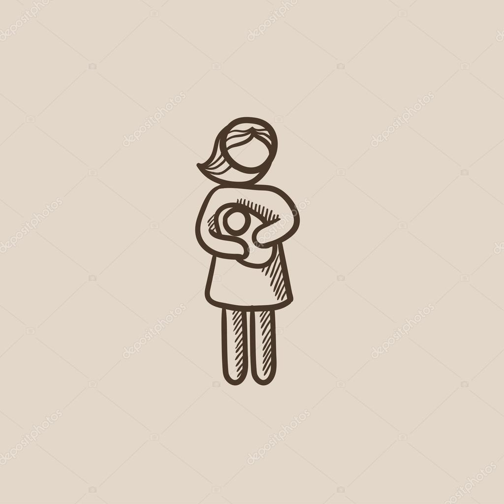 1024x1024 Woman Holding Baby Sketch Icon. Stock Vector Rastudio