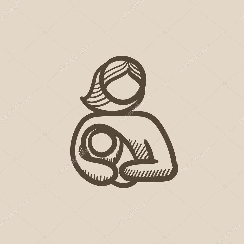 1024x1024 Woman Holding Baby Sketch Icon. Stock Vector Rastudio