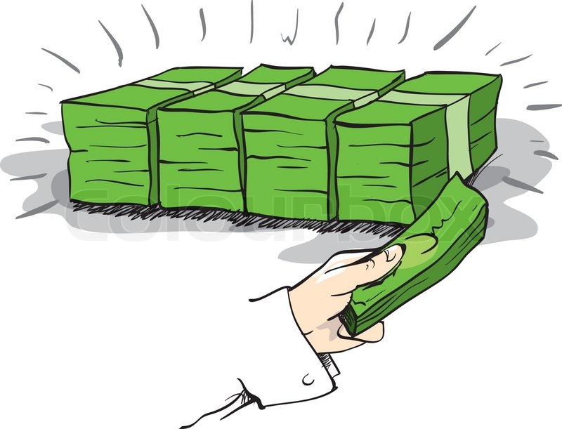 800x611 Pile Of Money With A Hand Taking Some Banknotes Stock Vector