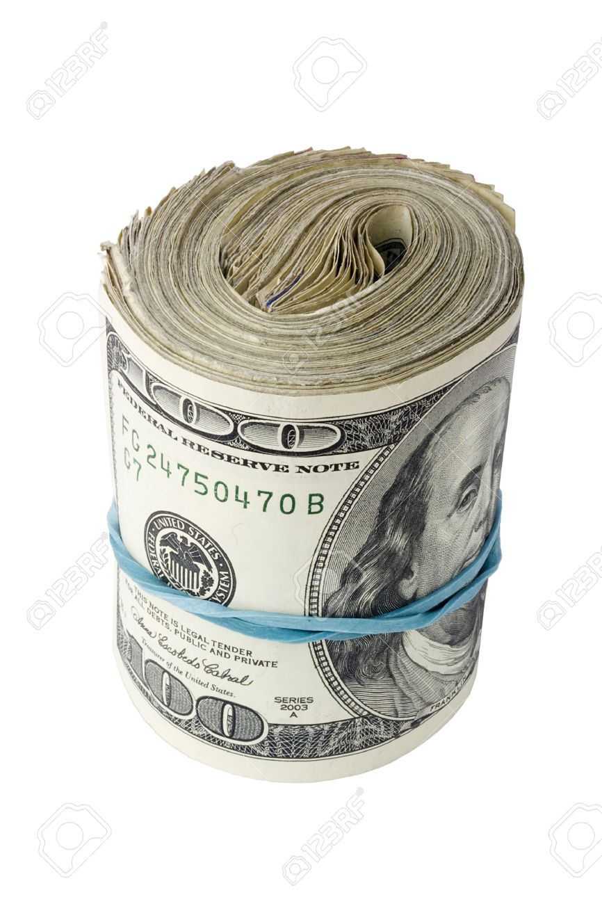 866x1300 Roll Of American Money Isolated On A White Background. Stock Photo