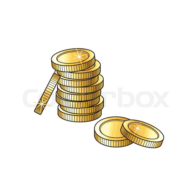800x800 Stack, Pile Of Shiny Blank, Unlabeled Gold Coins, Sketch Vector