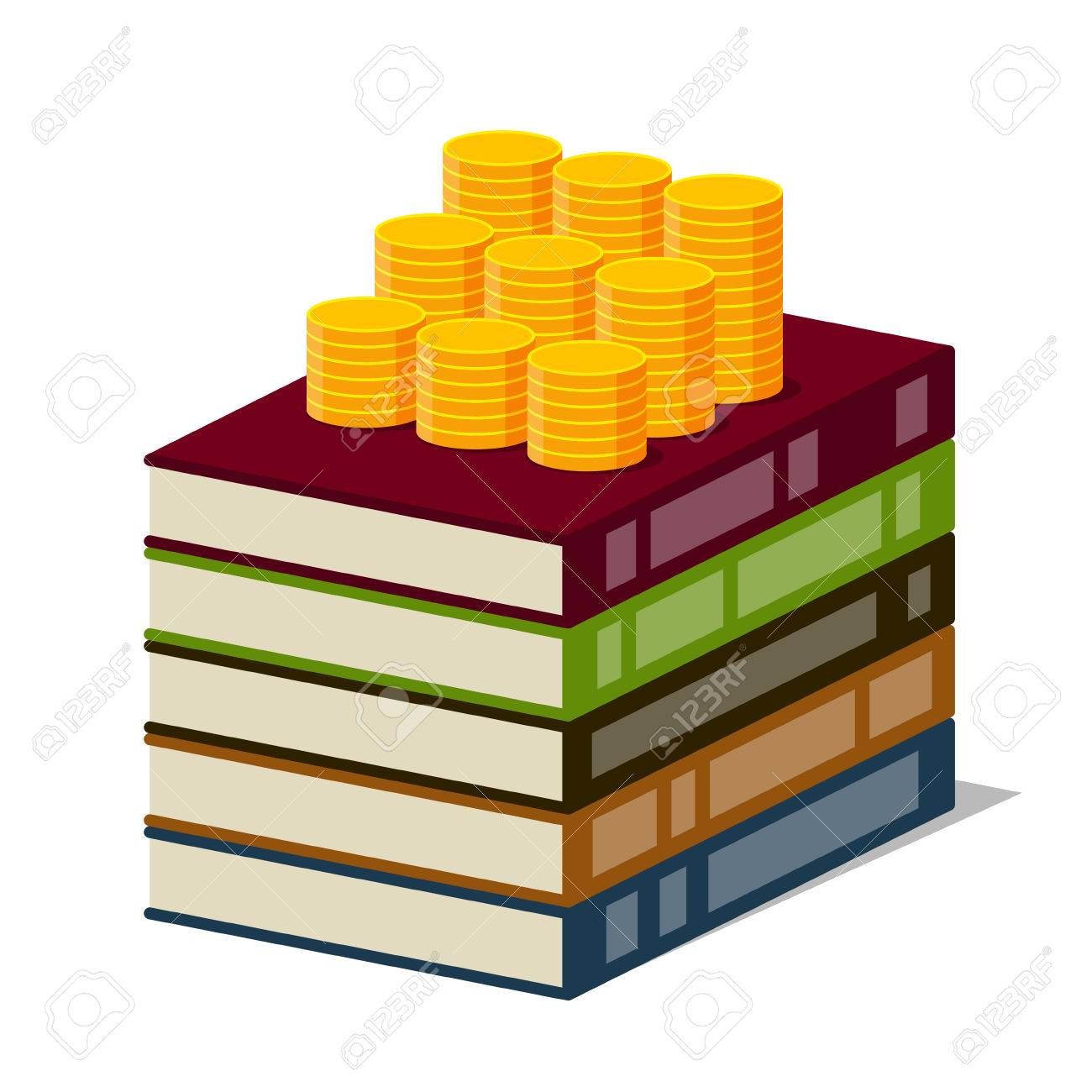 1300x1300 Stack Of Books With Color Covers And Columns Of Gold Coins