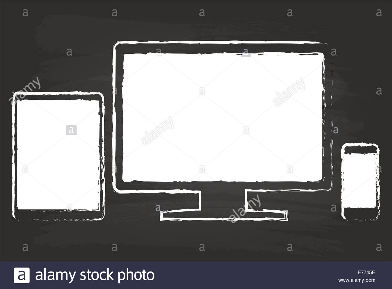 1300x957 Smart Phone With Tablet And Monitor Drawing On Black Chalkboard