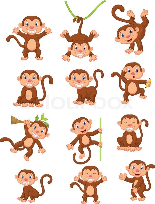 610x800 Vector Illustration Of Happy Monkey Cartoon Collection Set Stock