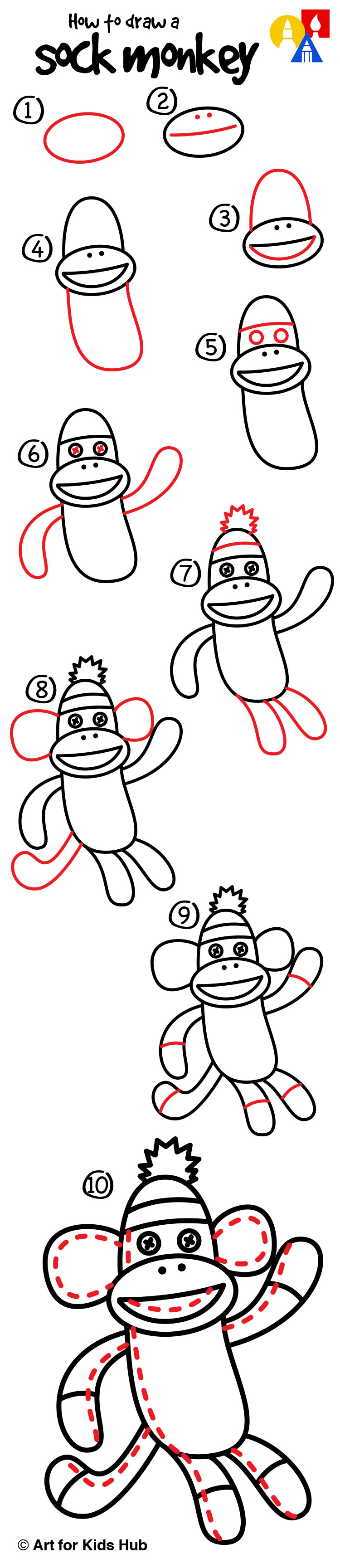 750x3458 Monkey Drawing Step By Step How To Draw A Sock Monkey