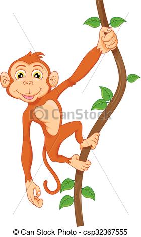 280x470 Vector Illustration Of Cartoon Monkey Hanging In Tree Clipart