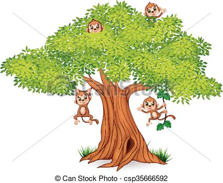 450x369 Vector Illustration Of Happy Little Monkey Hanging On Tree Eps