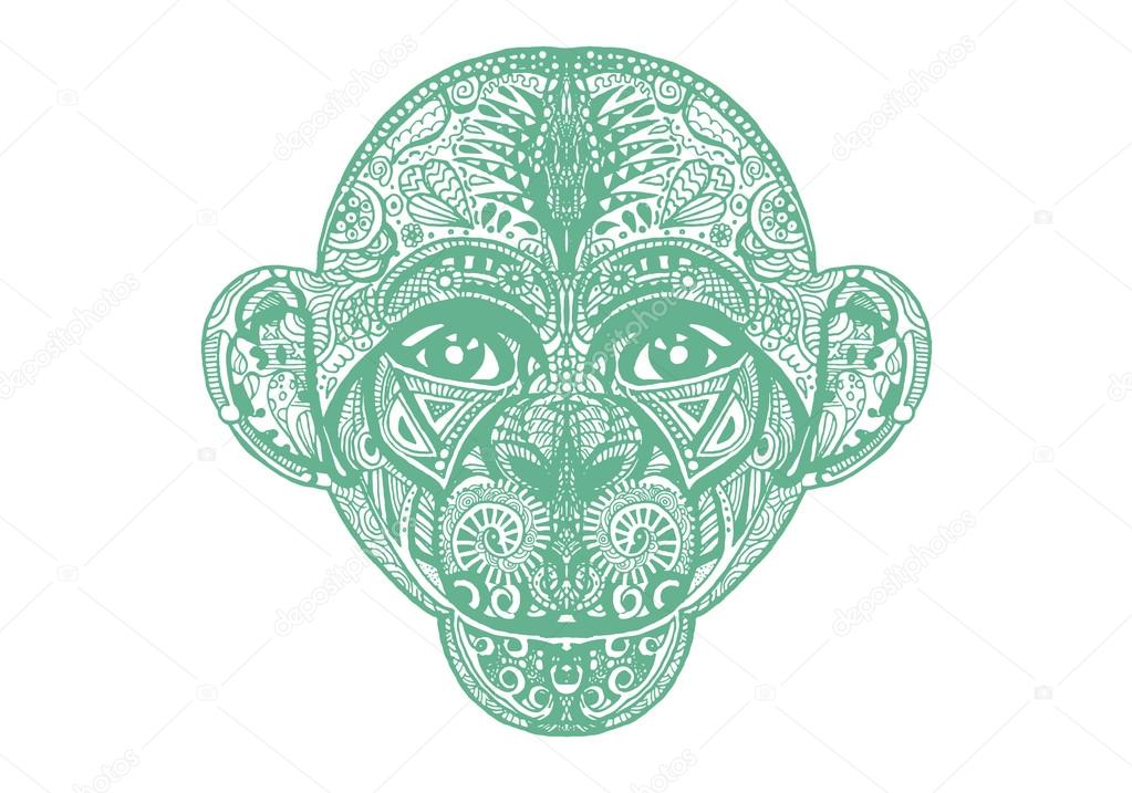 1023x717 Hand Drawing Monkey Head Avatar, Chinese Zodiac Sign Stock