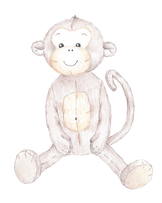 570x713 Cheeky Monkey Nursery Art Drawing Print Hand Drawn
