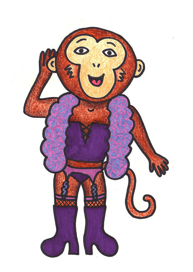 638x900 Monkey Drag Drawing By Lady Beaver